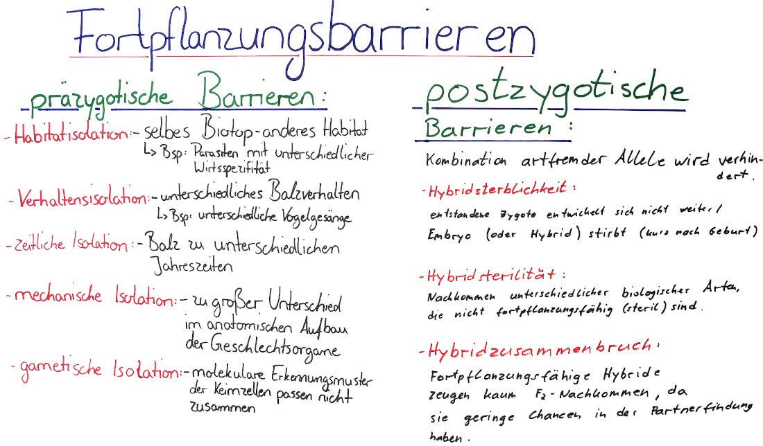 Fortpflanzungsbarrieren - Isolationsmechanismen